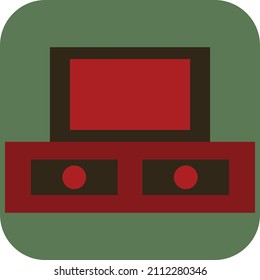 Red Tv Stand, Illustration, Vector On A White Background.