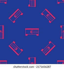 Red TV table stand icon isolated seamless pattern on blue background.  Vector