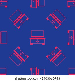 Icono del soporte de la mesa de TV roja aislado sin fisuras en fondo azul.  Vector