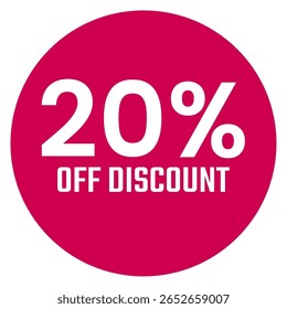 Red twenty 20% percent sale discount badge. Round shape red circle sticker on glasses showcase. isolated on white background.