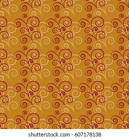 Red twig on brown seamless pattern. Fashion graphic background design. Modern stylish abstract texture. Colorful template for prints, textiles, wrapping, wallpaper, website etc. Vector illustration