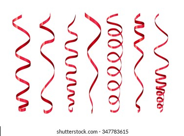 Red Twirl Paper Streamer Set. Vector illustration isolated on white background
