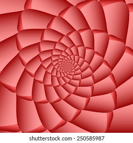 Red twisted and ribbed abstract spiral object with background