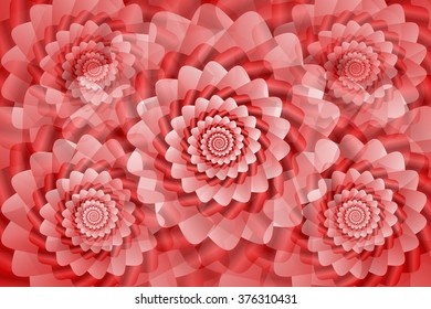 Red twisted and ribbed spiral objects on background