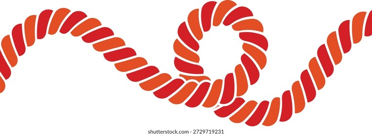 Rot verdrillte Seilwelle mit glatten Kurven. Nautischer Kordelvektor, rein, einzeln auf weiß. Perfekt für maritimes Design, Sicherheitsvisualitäten und dekorative Layouts.