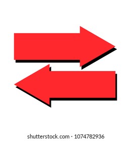 Red two arrows left-right sign black silhouette on white background, flat design, vector
