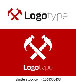 Red Two crossed hammers icon isolated on white background. Tool for repair. Logo design template element. Vector Illustration