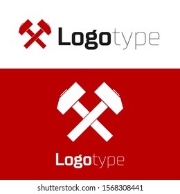 Red Two crossed hammers icon isolated on white background. Tool for repair. Logo design template element. Vector Illustration