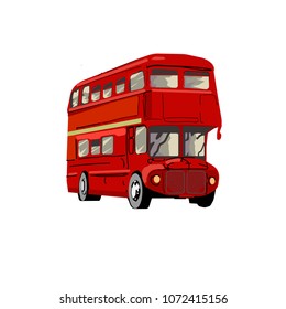 Red two-story bus isolated on a white background