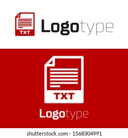 Red TXT file document. Download txt button icon isolated on white background. Text file extension symbol. Logo design template element. Vector Illustration