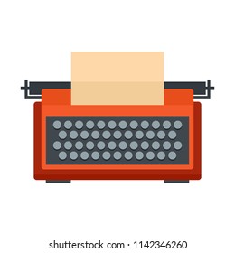 Red typewriter icon. Flat illustration of red typewriter vector icon for web isolated on white