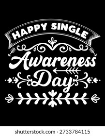 Rote Typografie-Illustration, die den Single Awareness Day mit dekorativen Pfeilen und floralen Elementen feiert. Valentinstag-Alternative Design geeignet für T-Shirts, Aufkleber