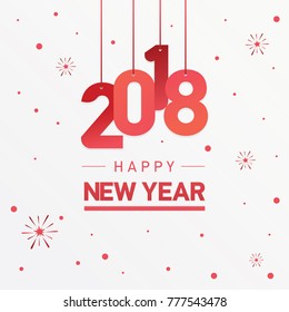 Red Typography New Year Hanging With Fire Cracker as Background