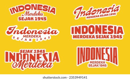 Pegatina vectora de tipografía roja del Día de la Independencia de Indonesia 