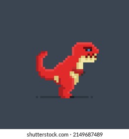 red tyrannosaur rex in pixel art style