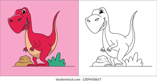 Red Tyrannosaurus or Trex Coloring Book for Kids 2D Cartoon Style