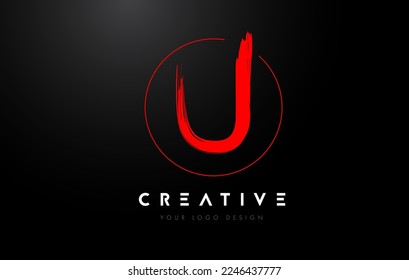 Red U Brush Letter Logo Design. Artistic Handwritten Brush Letters Logo Concept Vector. 