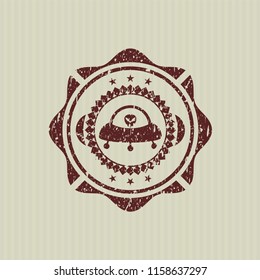 Red ufo with aline inside icon inside rubber stamp