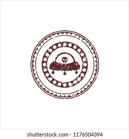 Red ufo with aline inside icon inside distress grunge stamp