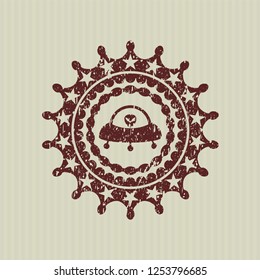 Red ufo with aline inside icon inside grunge stamp