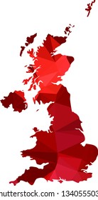 Red UK United Kingdom British Map in Low Poly Style on isolated white background. England area in Polygonal diamond style for your design.