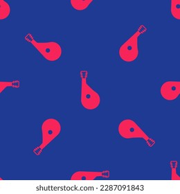 Red Ukrainian traditional musical instrument bandura icon isolated seamless pattern on blue background.  Vector