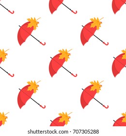 red umbrella and autumn leaf, pattern on white background