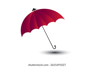 Roter Schirm mit schwarzem Hakengriff, Vektorkunst stylische Regenschutz-Illustration mit Schatten eps 10.eps