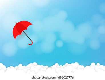Red umbrella with blue sky. Vector illustration