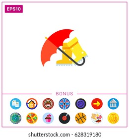 Red umbrella and boots icon