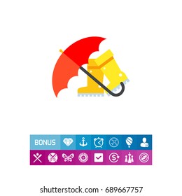 Red umbrella and boots icon