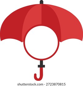 Ilustración vectorial de marco de monograma circular de paraguas rojo. Icono de protección de Clima minimalista aislado en blanco. Gráfico personalizado para iniciales, logotipos de seguros y diseños personalizados de trenes.