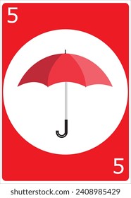 Red umbrella Coloring Page Illustration , card game with color, Flat Design Illustration, umbrella icon