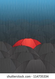 Red Umbrella in a Crowd