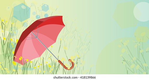 Red umbrella and dandelions composition with copy space