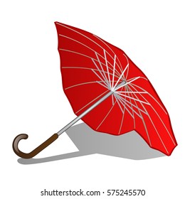 Red umbrella in the form of heart isolated on white background. Gift for loved on Valentine's day. Cartoon vector illustration close-up.