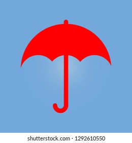 Red umbrella icon. Flat style on a blue background