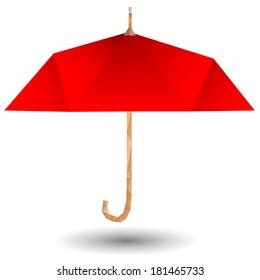 Red umbrella icon. Low poly.