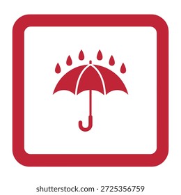 Um ícone de guarda-chuva vermelho com gotas de chuva caindo sobre ele, delimitado por uma borda quadrada vermelha. Este símbolo indica proteção contra água ou chuva.