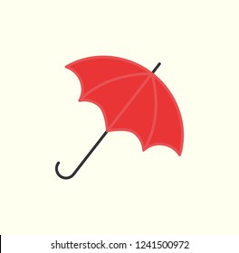 Red umbrella isolated on white. Vector open parasol icon, protection from rain autumn accessory with handle, protect from rainy weather, water resistant