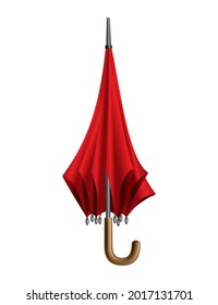 Red umbrella. Isolated on white background. Parasol folded. Hand-held rain or windbreak protection