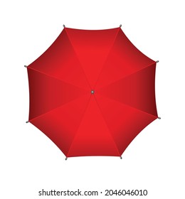 Red umbrella. Isolated on white background. Parasol in top view. Hand-held rain or windbreak protection