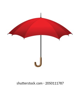 Red umbrella. Isolated on white background. Parasol opened. Hand-held rain or windbreak protection