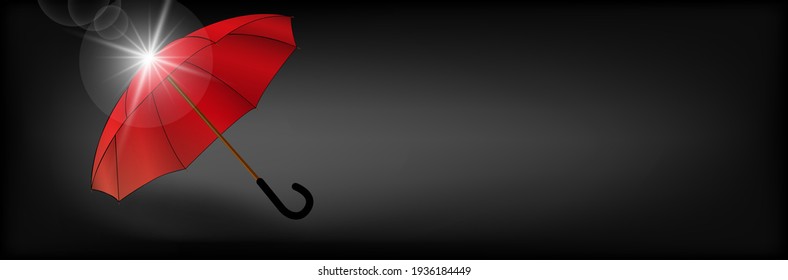 Red umbrella on a black background. Protection concept, insurance. Vector illustration