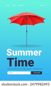 Red umbrella on blue gradient background summer theme modern design