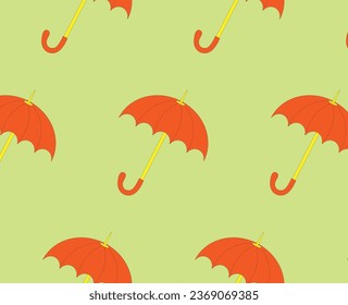 Red umbrella on green background autumn seamless pattern vector EPS10