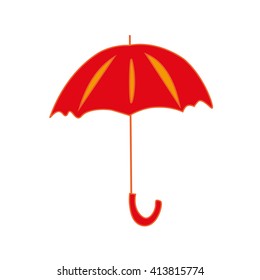 Red umbrella  on white background. Abstract sign pattern. Fashion stylish design of seasons. Template for prints decoration. Vector illustration.