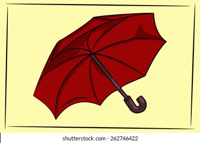 Red umbrella on a yellow background.