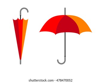 Red umbrella. Open and closed. Vector illustration