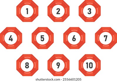 Red Umbrella pattern bullet number. Creative bullet design.